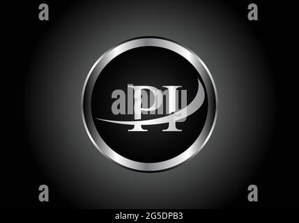 silver letter PI metal combination alphabet logo icon design with grey color on Black and white gradient design for a company or business Stock Vector