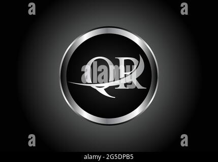 silver letter QR metal combination alphabet logo icon design with grey color on Black and white gradient design for a company or business Stock Vector