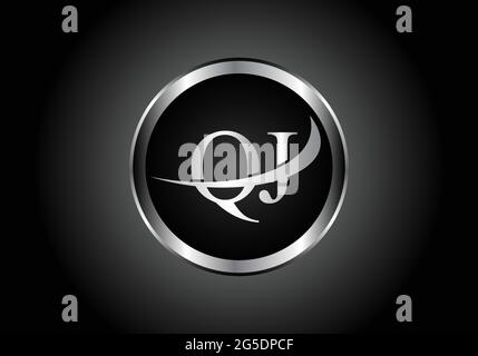 silver letter QJ metal combination alphabet logo icon design with grey color on Black and white gradient design for a company or business Stock Vector
