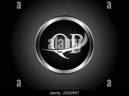 silver letter QP metal combination alphabet logo icon design with grey color on Black and white gradient design for a company or business Stock Vector