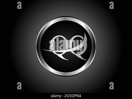 silver letter QQ metal combination alphabet logo icon design with grey color on Black and white gradient design for a company or business Stock Vector