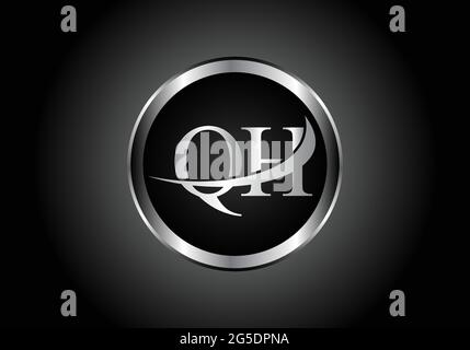 silver letter QH metal combination alphabet logo icon design with grey color on Black and white gradient design for a company or business Stock Vector