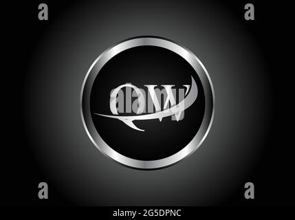 silver letter QW metal combination alphabet logo icon design with grey color on Black and white gradient design for a company or business Stock Vector