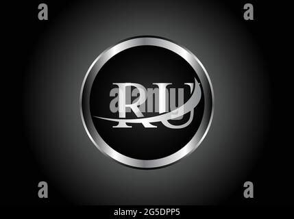 silver letter RU metal combination alphabet logo icon design with grey color on Black and white gradient design for a company or business Stock Vector