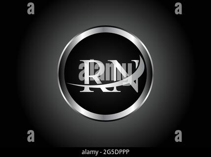 silver letter RN metal combination alphabet logo icon design with grey color on Black and white gradient design for a company or business Stock Vector