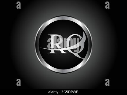 silver letter RQ metal combination alphabet logo icon design with grey color on Black and white gradient design for a company or business Stock Vector