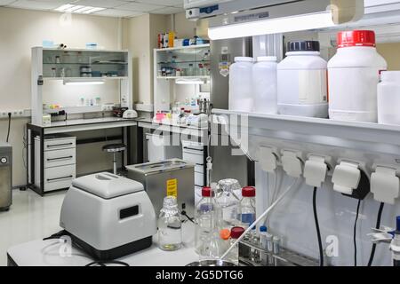 Interior of a modern laboratory. Furniture, equipment and devices in ...