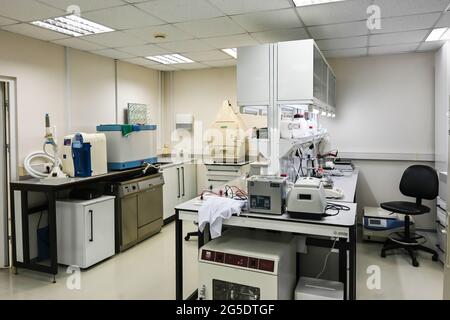 Interior of a modern laboratory. Furniture, equipment and devices in ...