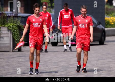 HENGELO, NETHERLANDS - JUNE 26: Kik Pierie of FC Twente and Wout Brama of FC Twente during the first Training Session of FC Twente of season 2021-2022 at Trainingscentrum Hengelo on June 26, 2021 in Hengelo, Netherlands. (Photo by Marcel ter Bals/Orange Pictures) Stock Photo