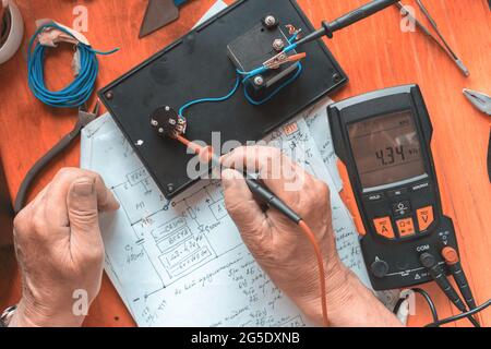 process of making electrical measurements with multimeter, testing the