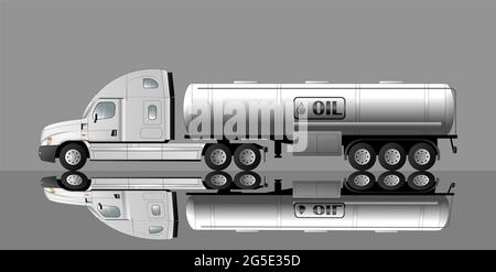 American truck with oil tanker and oil sign. Vector flat illustration. Stock Vector