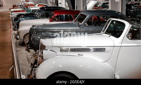 Yeovil, Somerset, UK – June 18 2021. A row of classic and vintage cars on display Stock Photo