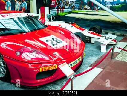 Yeovil, Somerset, UK – June 18 2021. Red Ferrari GT race car on display to the general public Stock Photo