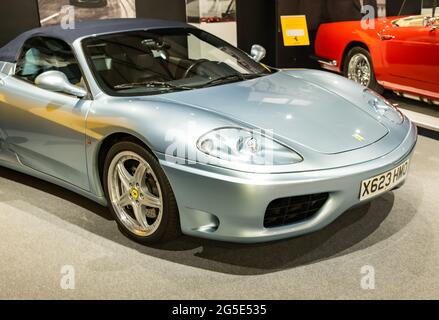 Yeovil, Somerset, UK – June 18 2021. The front end of a silver Ferrari Spider 360 sports car Stock Photo