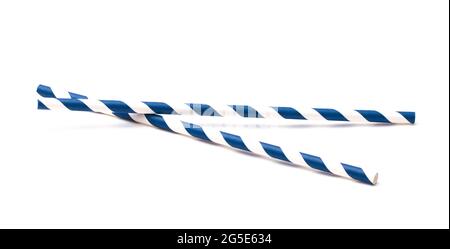 Stripped Paper Straws on a White Background Stock Photo