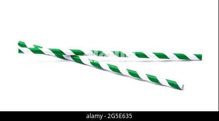 Stripped Paper Straws on a White Background Stock Photo
