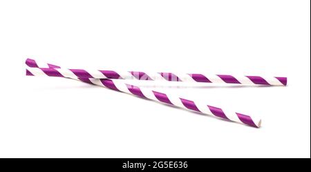Stripped Paper Straws on a White Background Stock Photo