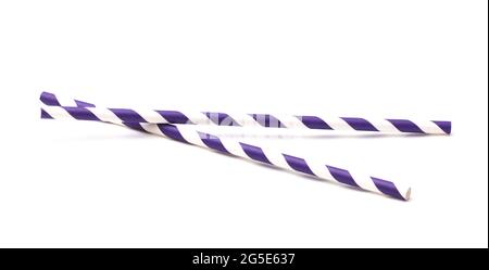 Stripped Paper Straws on a White Background Stock Photo