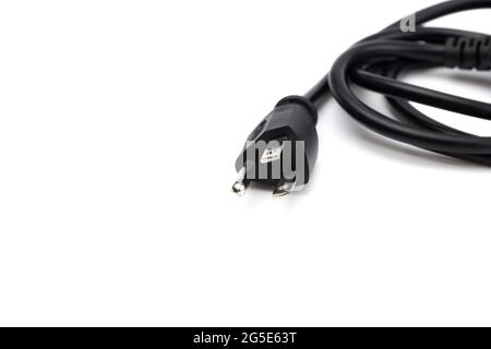 American Three Prong Power Cable on a White Background Stock Photo