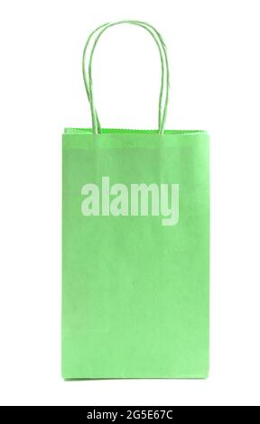 Single Green Giftbag on a White Background Stock Photo
