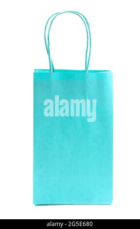 Single Blue Giftbag on a White Background Stock Photo