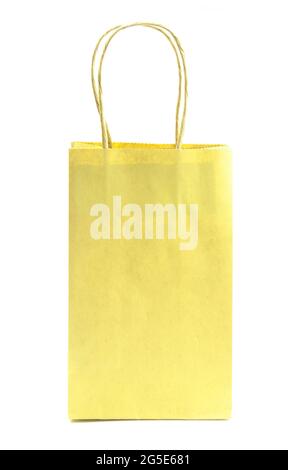 Single Yellow Giftbag on a White Background Stock Photo