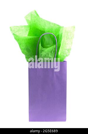 Single Purple Giftbag on a White Background Stock Photo