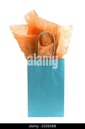 Single Blue Giftbag on a White Background Stock Photo