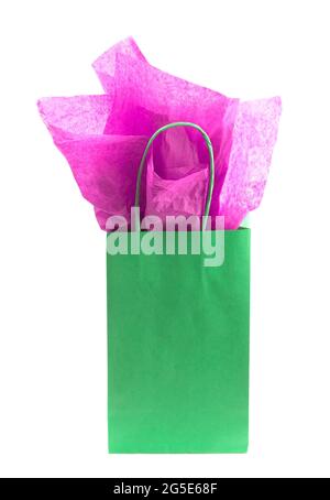 Single Green Giftbag on a White Background Stock Photo