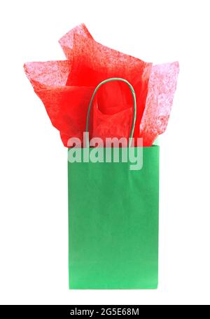 Single Green Giftbag on a White Background Stock Photo
