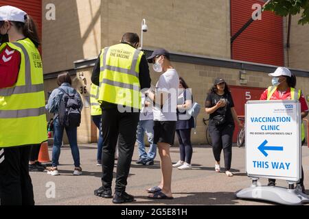super walk-in Saturday vaccine clinic at the Valley, Charlton FC, south London, England, UK, Europe Stock Photo