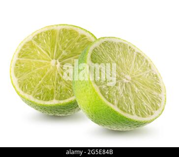 two halves of lime isolated on a white background. Stock Photo