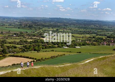 the White Horse iron age hill fort, Bratton, Westbury, Wiltshire, England Stock Photo