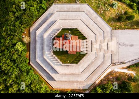 Italian Charnel house in Kobarid Slovenia. This is a memorial place for the italian soliders victims of  I. world war. Built in 1938 in Kobarid town, Stock Photo