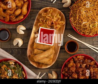 Oriental Food Laid out on a Table for Dinner Stock Photo