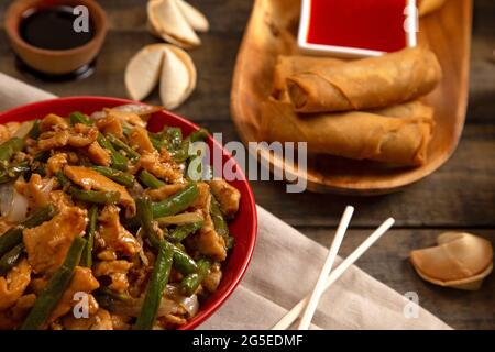 Oriental Food Laid out on a Table for Dinner Stock Photo