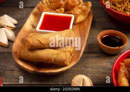 Oriental Food Laid out on a Table for Dinner Stock Photo