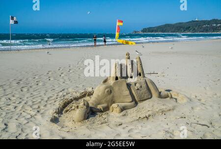 sand art on Byron Bay Main Beach, on the North Coast of NewSouth Wales, Australia Stock Photo
