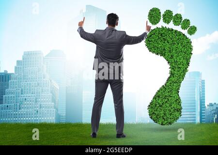 Ecology concept with the green footprint and businessman Stock Photo