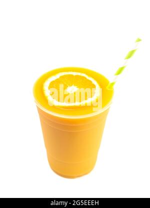 Freshly Squeezed Orange Juice in a Plastic Disposable Cup Stock Photo