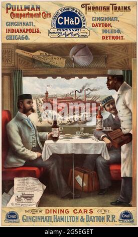 A vintage travel poster for Pullman Cars on the Cincinatti Hamilton and Dayton Railroad, USA Stock Photo