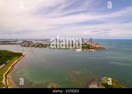 Fisher Island Miami Beach seen from south direction aerial photo, Stock Photo