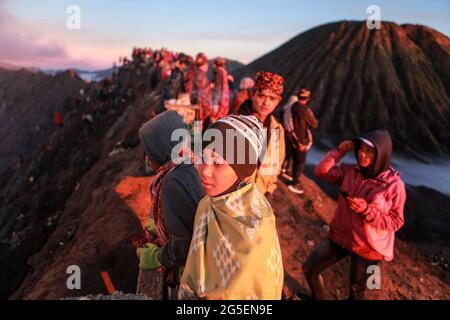 Tenggerese Gather During The Yadnya Kasada Festival At Crater Of Mount ...