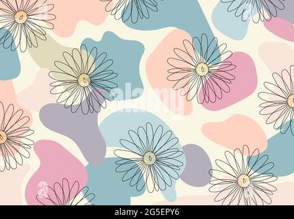 Abstract pattern hand drawn line flower in organic shape pastel color background. Vector illustration Stock Vector