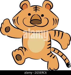 Tiger cartoon for New Year’s greeting card. Vector illustration isolated on white background. Stock Vector