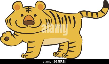Tiger cartoon for New Year’s greeting card. Vector illustration isolated on white background. Stock Vector