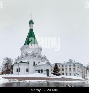 Michael the Archangel Cathedral. Kremlin is a fortress in the historic city center of Nizhny Novgorod in Russia. Winter. Stock Photo