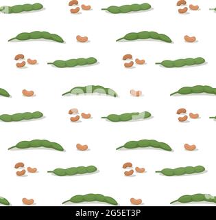 Seamless background. Pods of green bean. Vector illustration cartoon flat icon isolated on white. Stock Vector