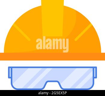 Construction helmet and safety goggles isolated icon on white background. Flat vector illustration. Stock Vector