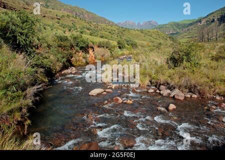 River in the foothills of the Drakensberg Mountains, KwaZulu-Natal, South Africa Stock Photo